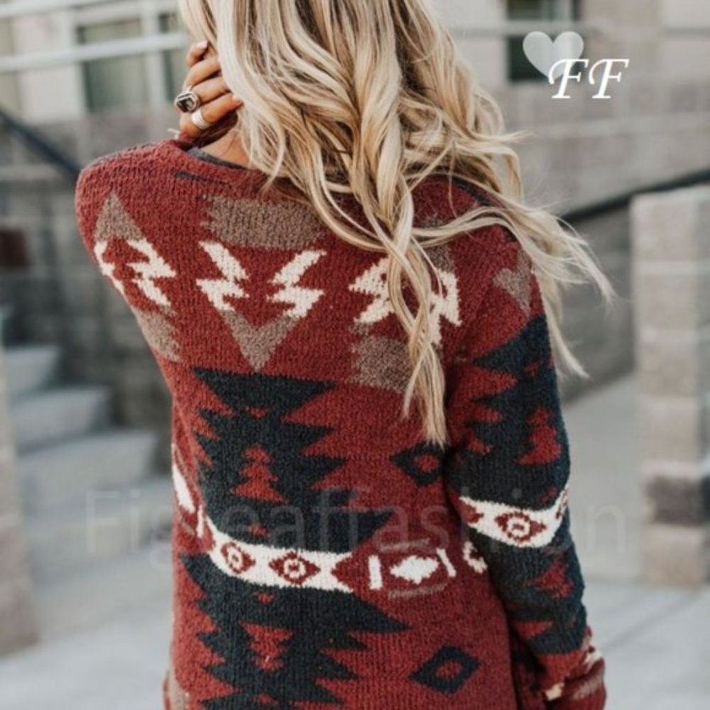 New Aztec Boho Blanket Cardigan Sweater - Picture 3 of 8